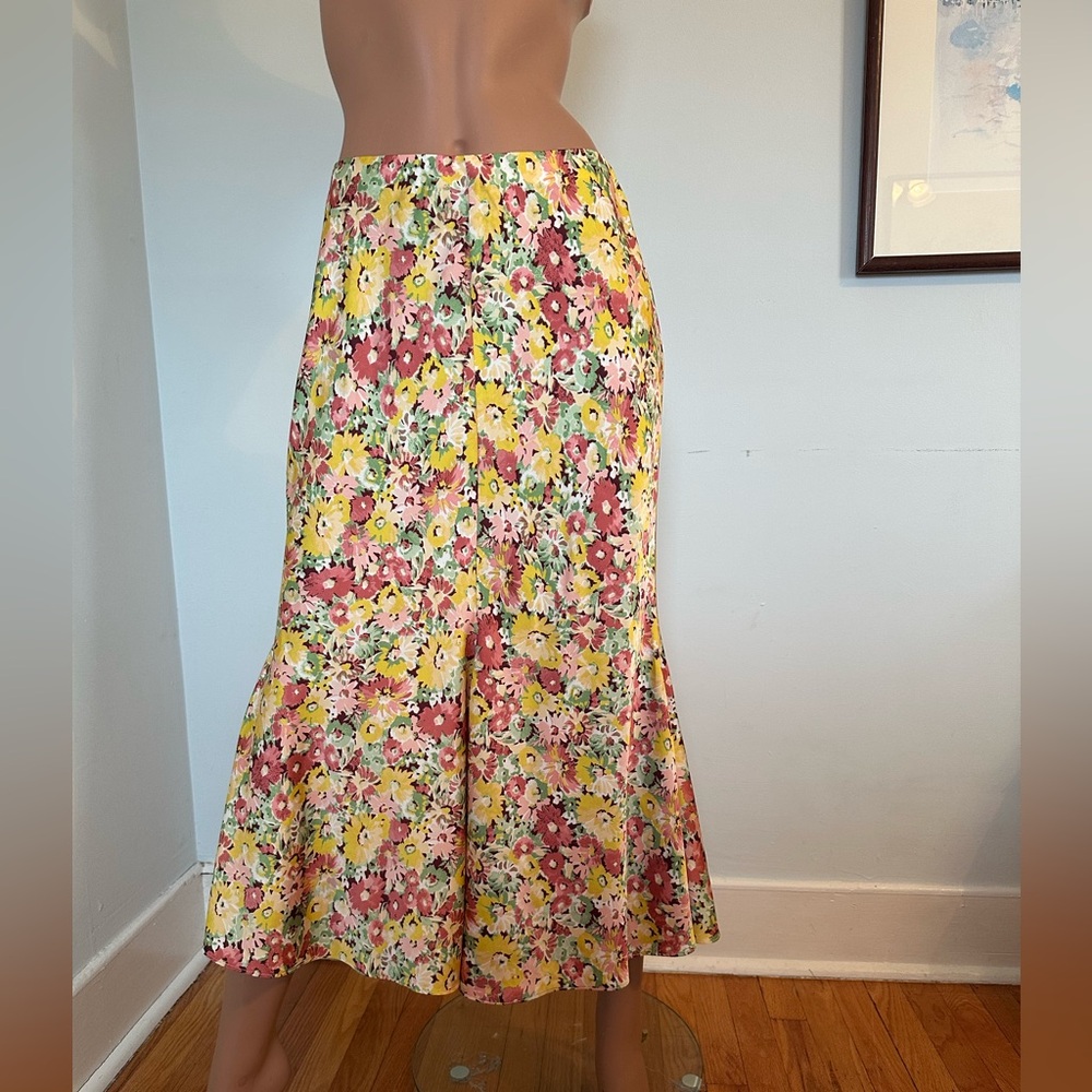 J. Crew Multicolor Satin Floral Midi Skirt